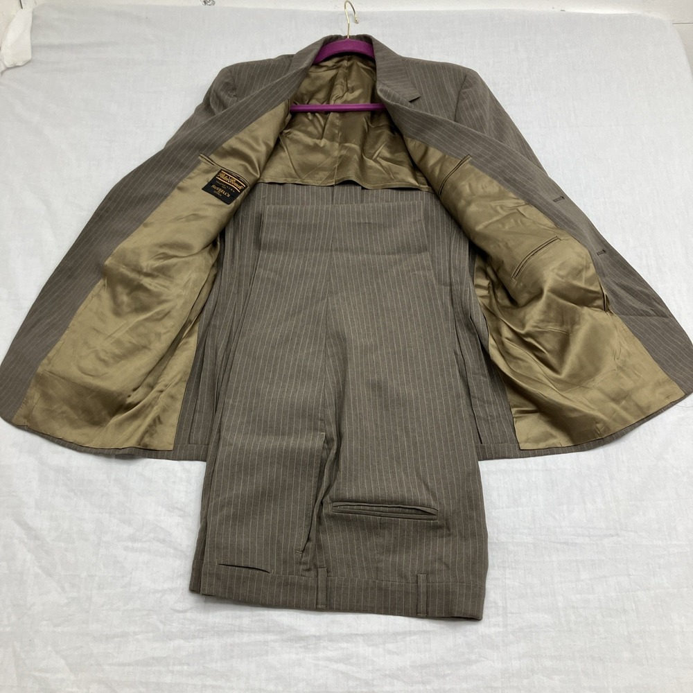 Vtg Union Palm Beach Brown 2 Piece Mens  Jacket Pants Suit See Measurements